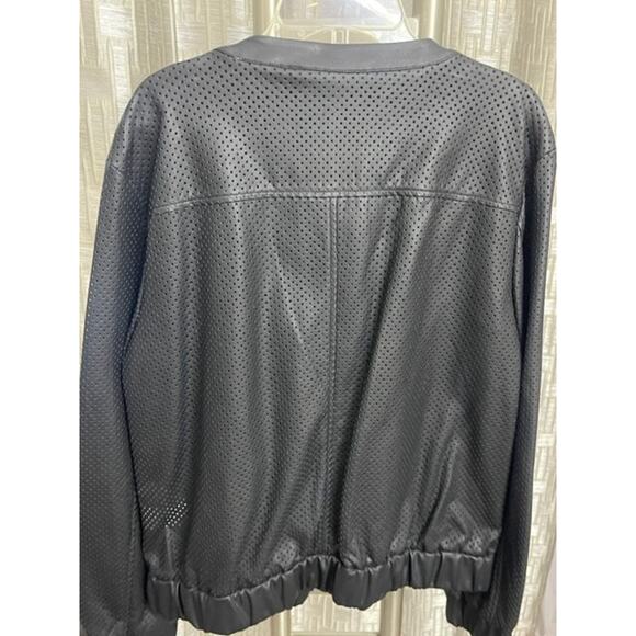 Michael Kors Women Black Faux Leather Bomber Perforated Jacket Sz Large NWT $195 - Picture 6 of 13